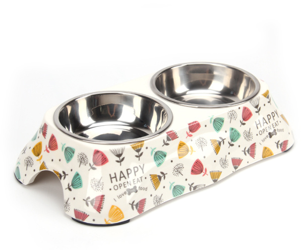 Dubbele schattig roestvrij staal hond schalen Pet Bowl 1