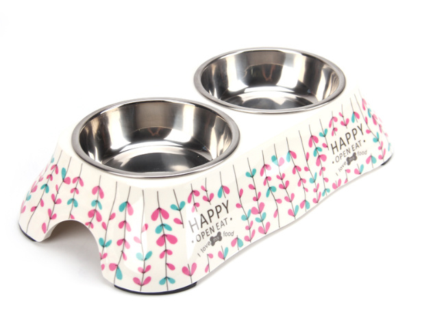 Dubbele schattig roestvrij staal hond schalen Pet Bowl 0