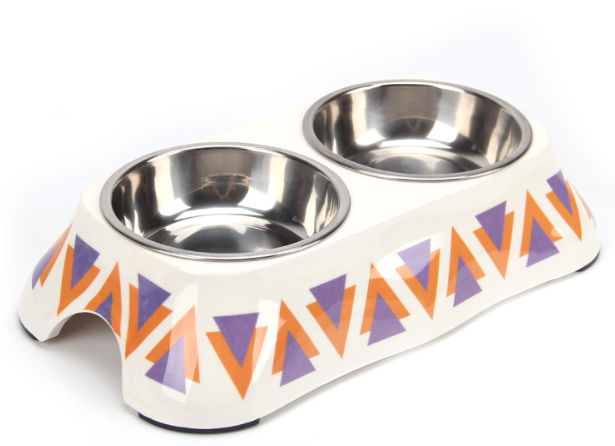 Dubbele schattig roestvrij staal hond schalen Pet Bowl 2