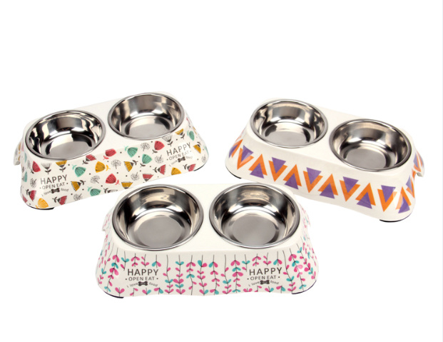 Dubbele schattig roestvrij staal hond schalen Pet Bowl 3