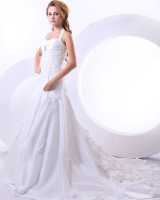 Custom Made Around The Neck Strap Applicates trouwjurk voor birdal, meisjes, vrouwen